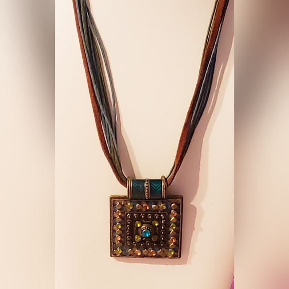 Source Unknown Jewelry - Multi-strand Leather Boho Bead Necklace In Teal and Brown,EUC.